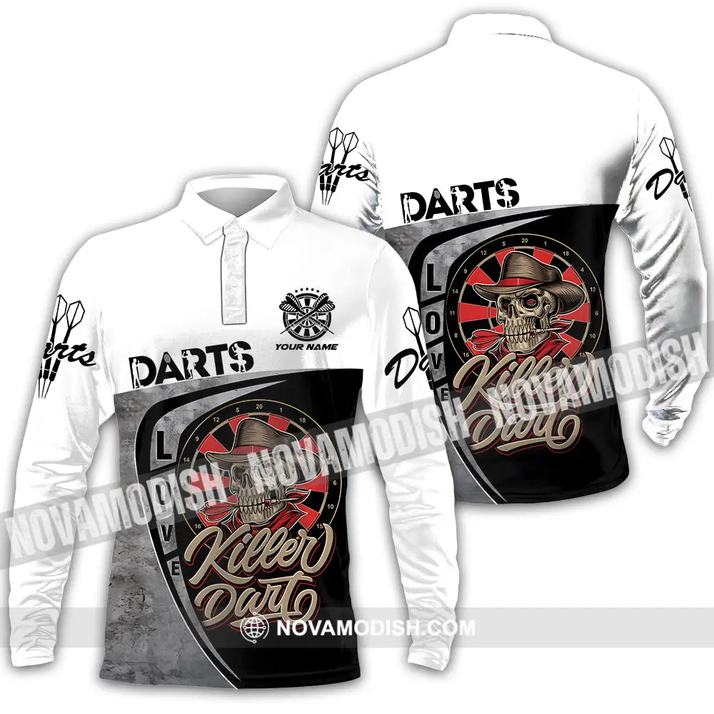 Unisex Shirt - Custom Text Darts Player Sport Shirt Killer Long Sleeve Polo / S T-shirt