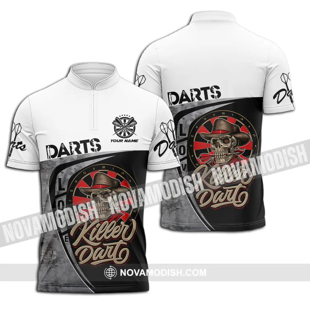 Unisex Shirt - Custom Text Darts Player Sport Shirt Killer Zipper Polo Shirt / S T-shirt
