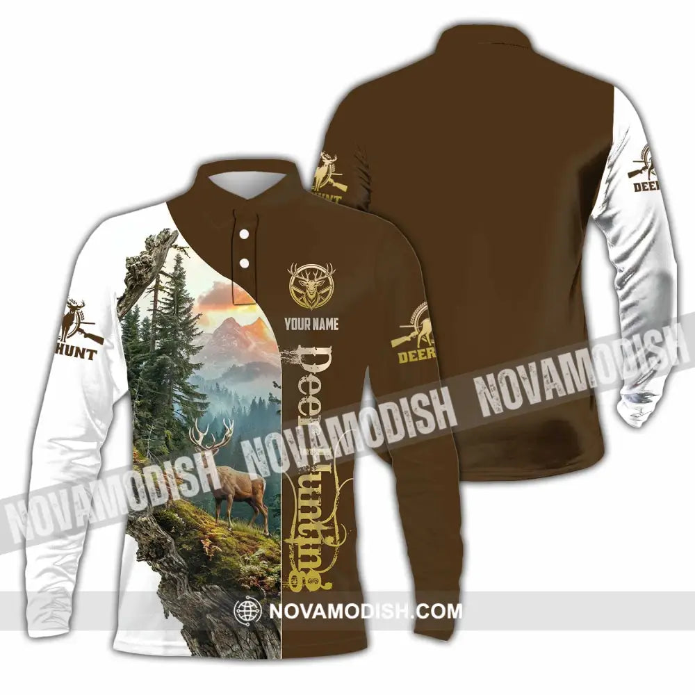 Unisex Shirt - Custom Text Shirt Deer Hunting Long Sleeve Polo / S T-shirt