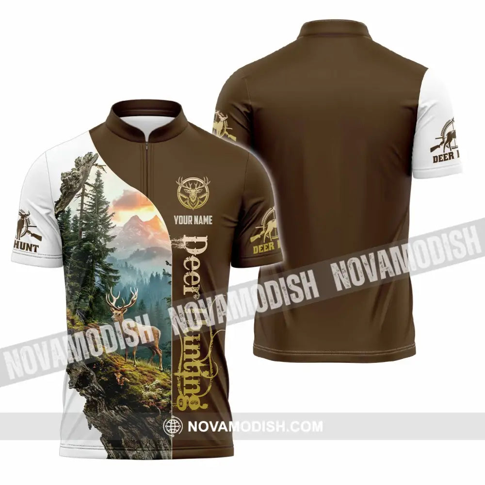 Unisex Shirt - Custom Text Shirt Deer Hunting Zipper Polo Shirt / S T-shirt
