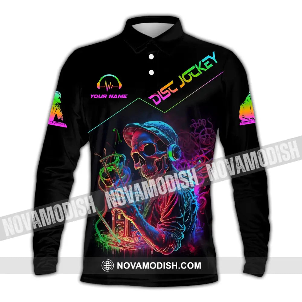 Unisex Shirt - Custom Text Disc Jockey Long Sleeve Polo / S T-Shirt