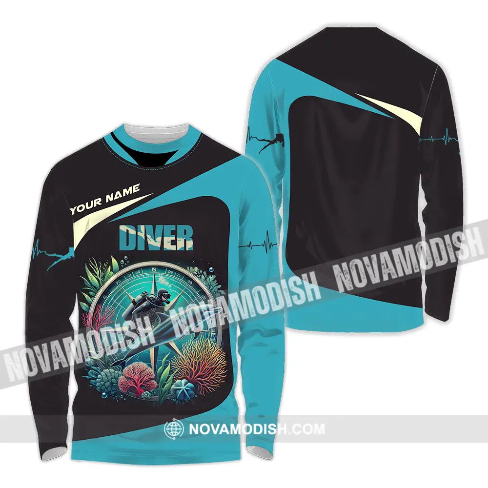 Unisex Shirt - Custom Text Diver Long Sleeve / S T-Shirt