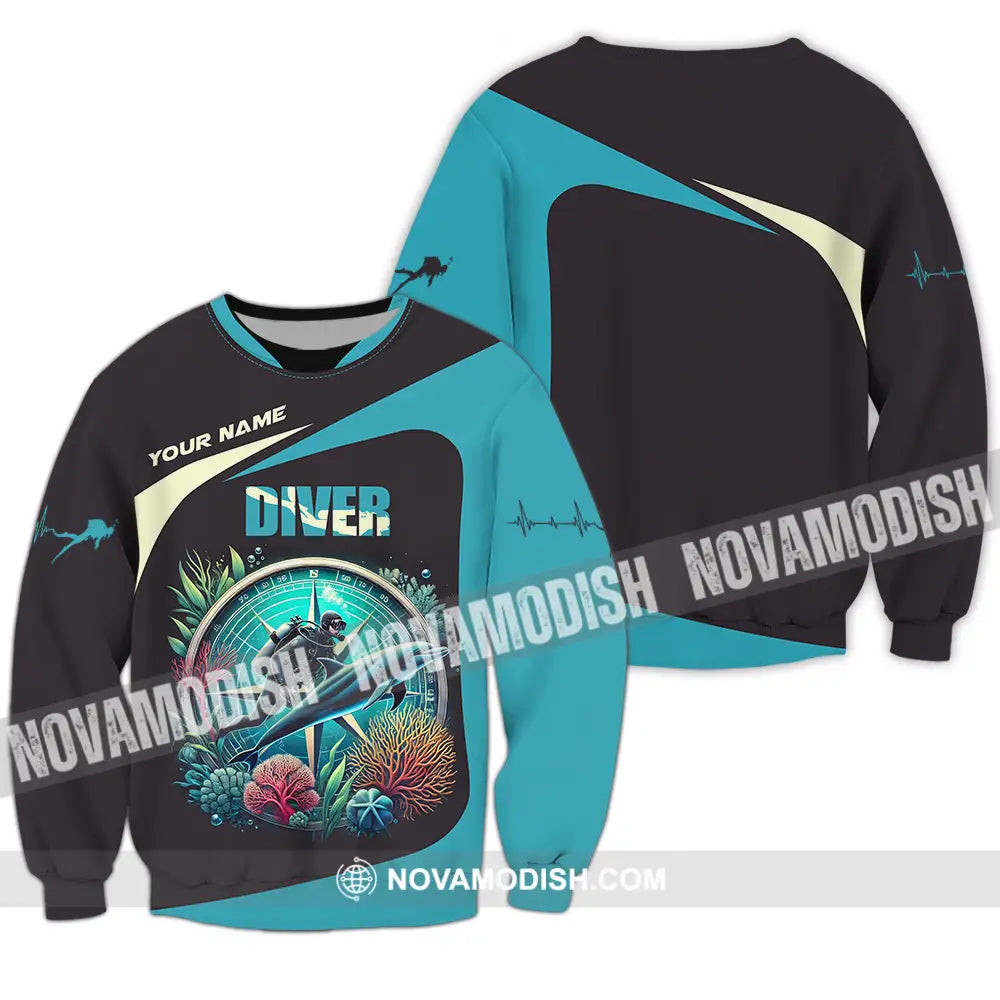 Unisex Shirt - Custom Text Diver Long Sleeve / S T-Shirt