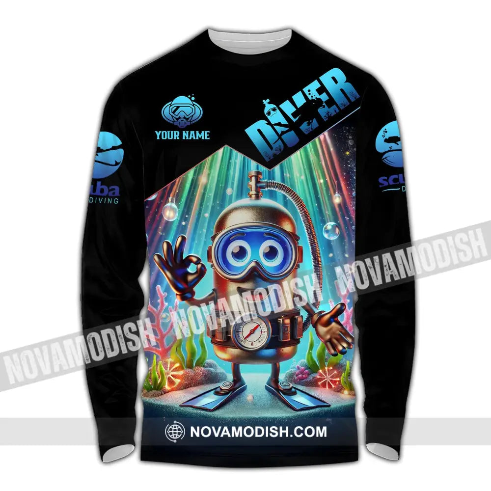 Unisex Shirt - Custom Text Diver Long Sleeve / S T-Shirt