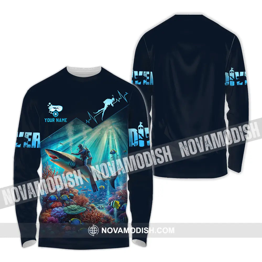 Unisex Shirt - Custom Text Shirt Diver Lover Long Sleeve Shirt / S T-shirt