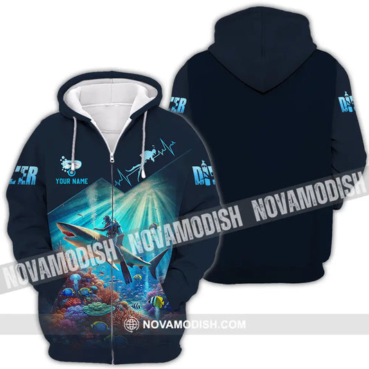 Unisex Shirt - Custom Text Shirt Diver Lover Zipper Hoodie / S T-shirt