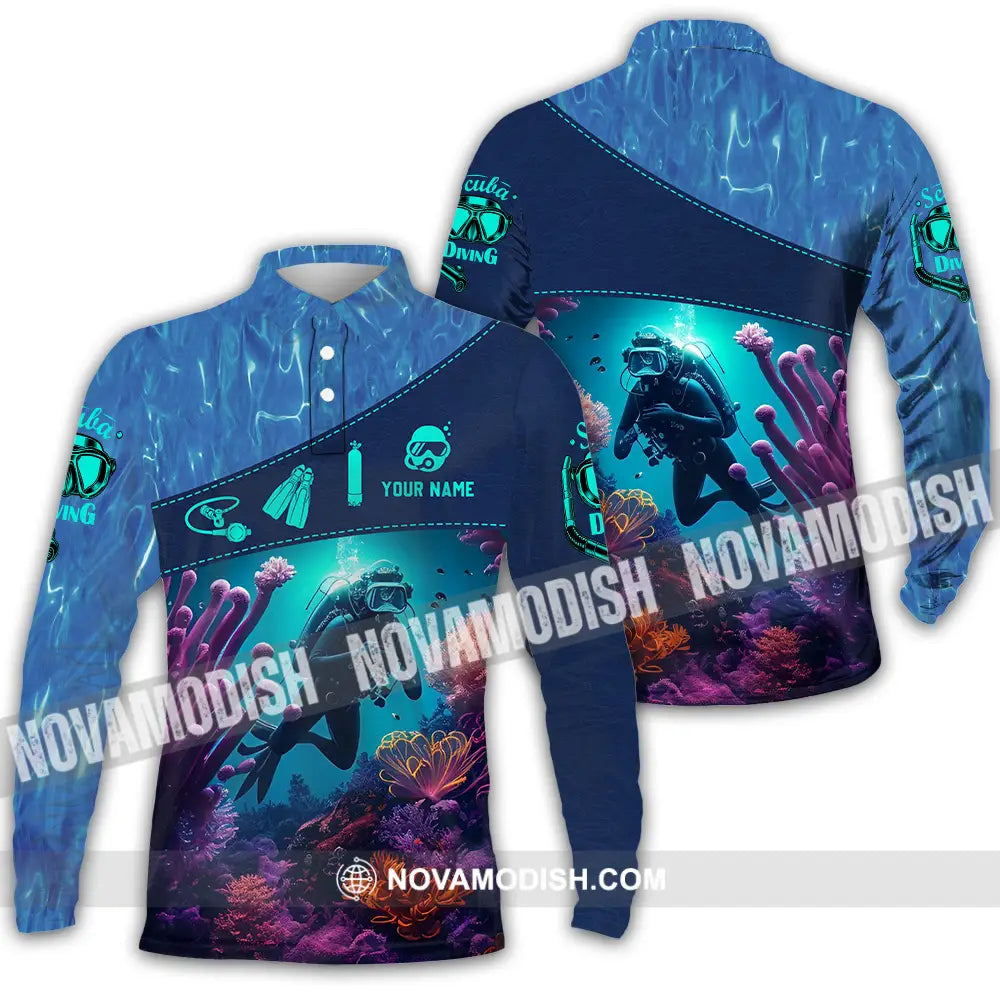Unisex Shirt - Custom Text Shirt Diving Long Sleeve Polo / S T-shirt