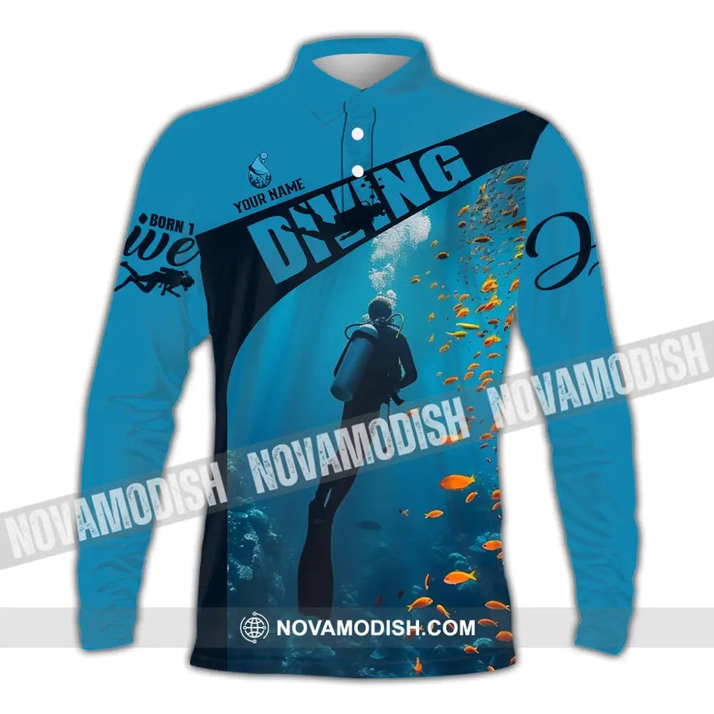 Unisex Shirt - Custom Text Diving Long Sleeve Polo / S T-Shirt