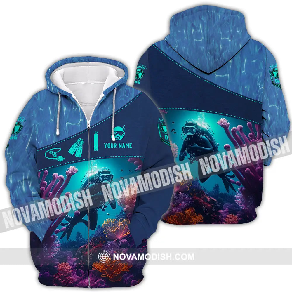 Unisex Shirt - Custom Text Shirt Diving Zipper Hoodie / S T-shirt