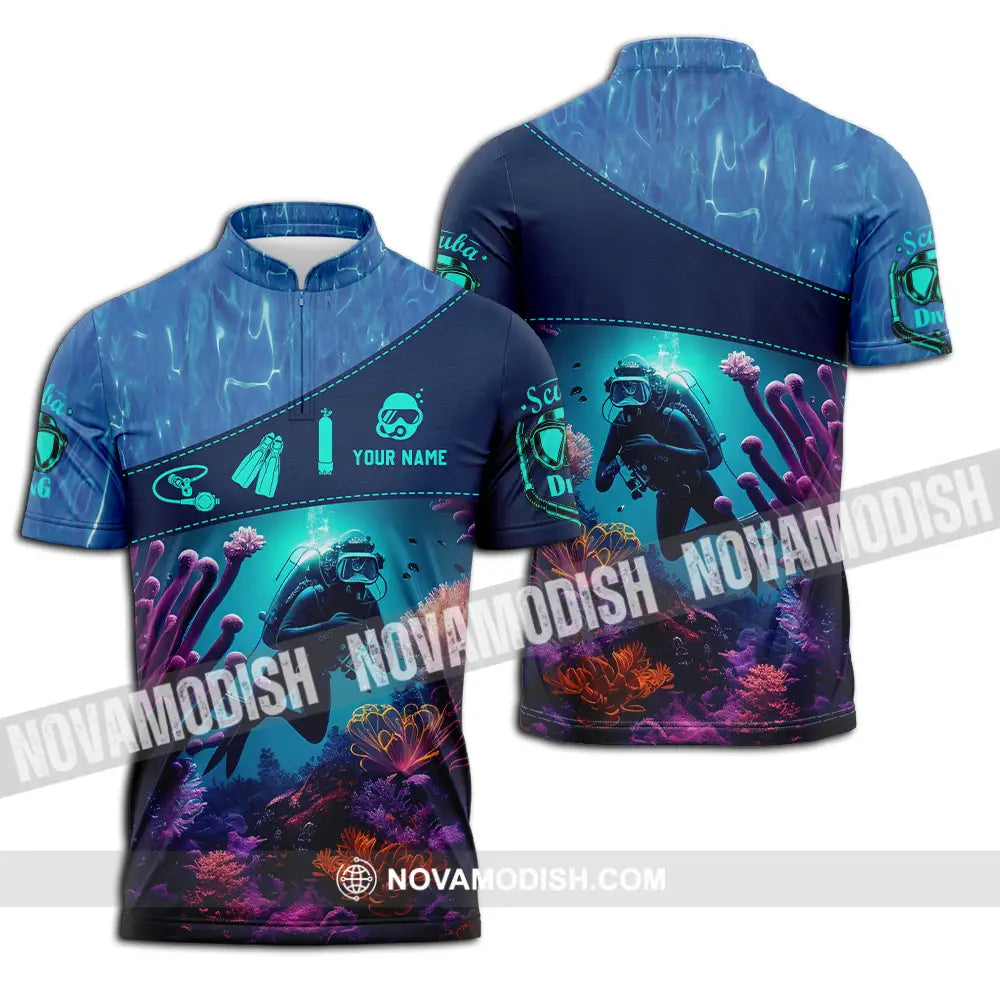 Unisex Shirt - Custom Text Shirt Diving Zipper Polo Shirt / S T-shirt