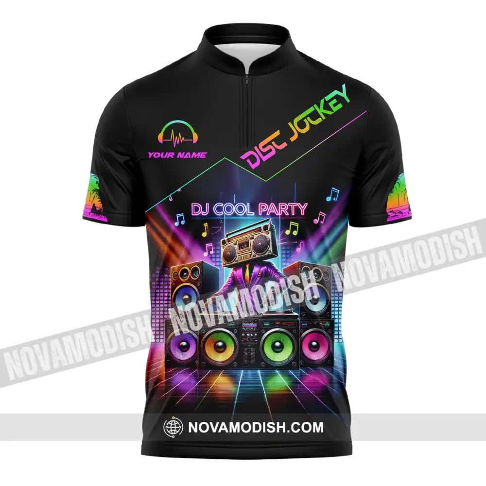 Unisex Shirt - Custom Text Dj Cool Party Zipper Polo / S T-Shirt