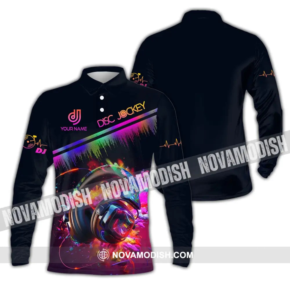 Unisex Shirt - Custom Text Dj Long Sleeve Polo / S T-Shirt