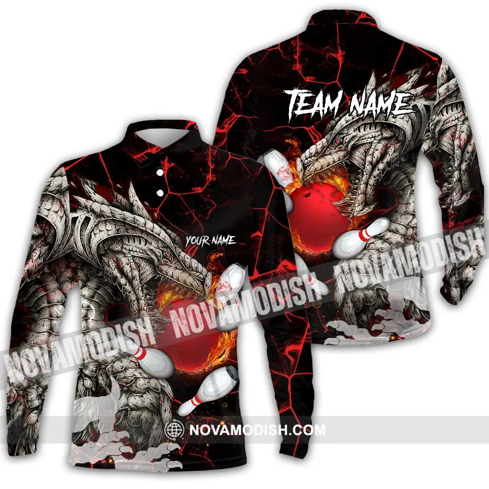 Unisex Shirt - Custom Text Shirt Dragon Bowling Shirt Long Sleeve Polo / S T-shirt