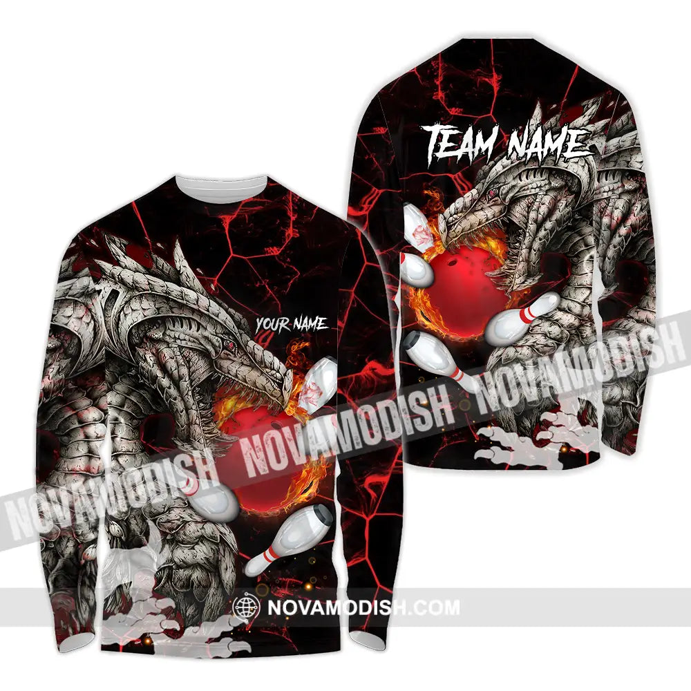 Unisex Shirt - Custom Text Shirt Dragon Bowling Shirt Long Sleeve Shirt / S T-shirt