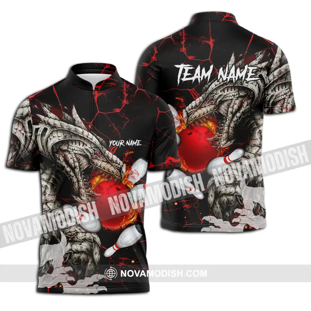 Unisex Shirt - Custom Text Shirt Dragon Bowling Shirt Zipper Polo Shirt / S T-shirt