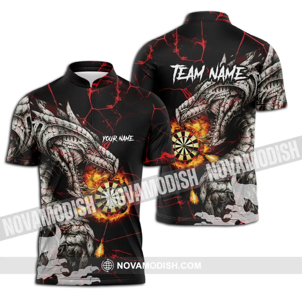 Unisex Shirt - Custom Text Shirt Dragon Dart Shirt Zipper Polo Shirt / S T-shirt