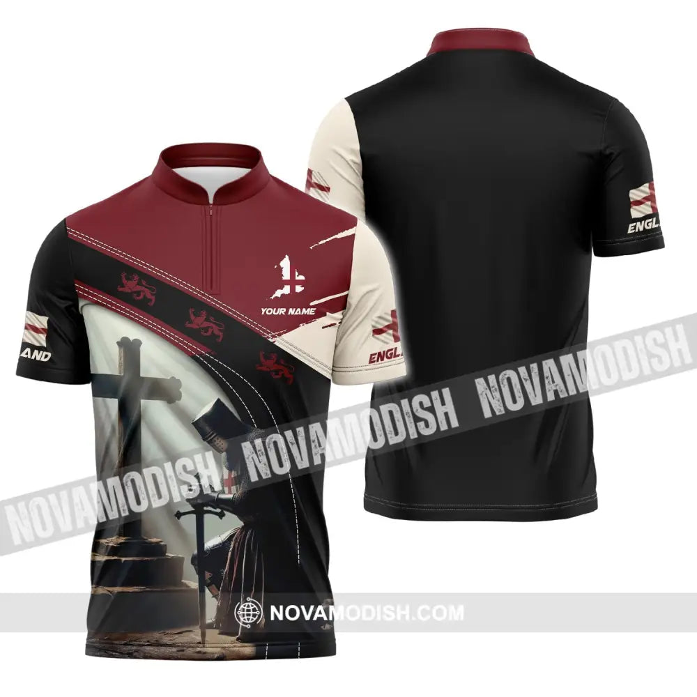 Unisex Shirt - Custom Text England Guardian Zipper Polo / S T-Shirt
