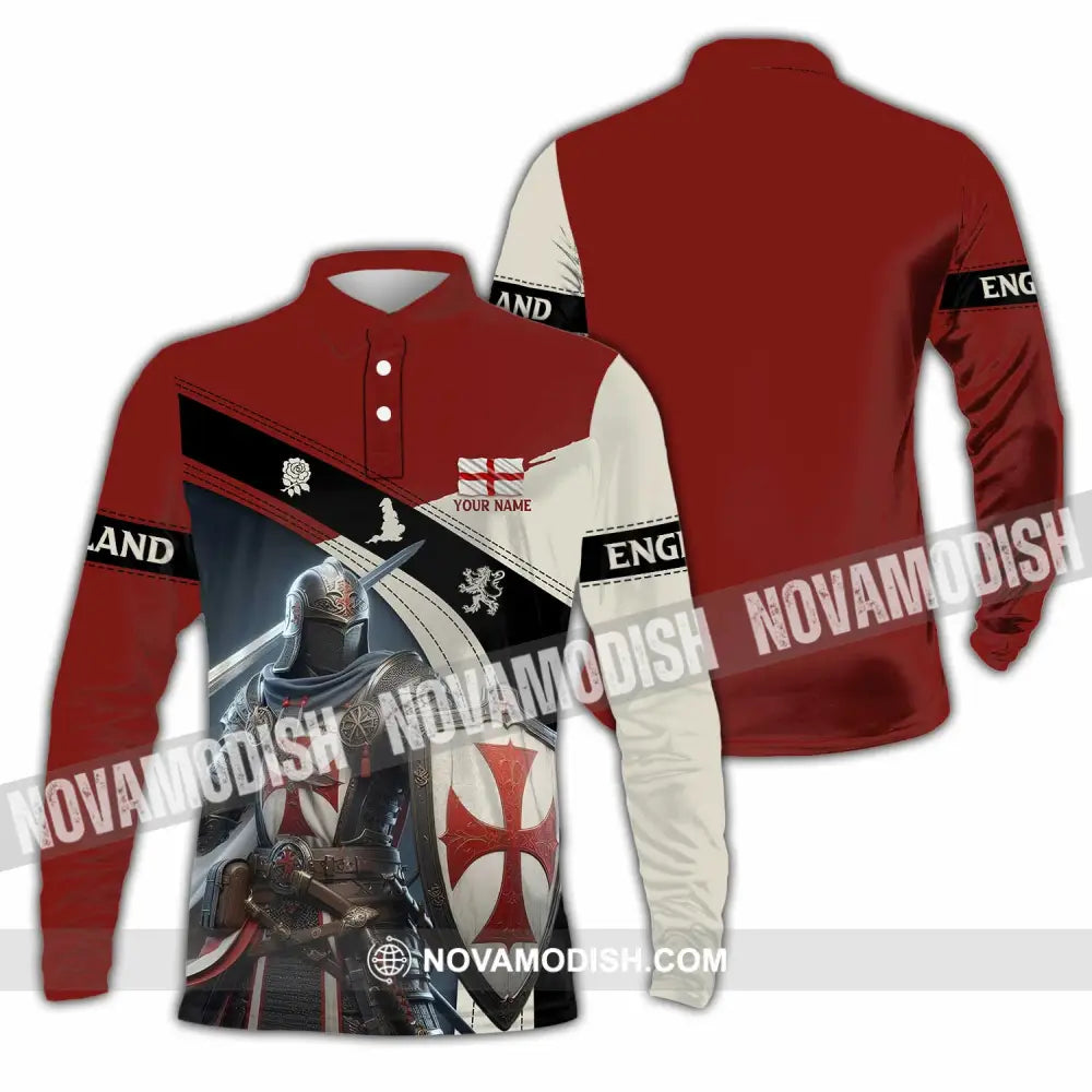 Unisex Shirt - Custom Text Shirt England Shirt Long Sleeve Polo / S T-shirt