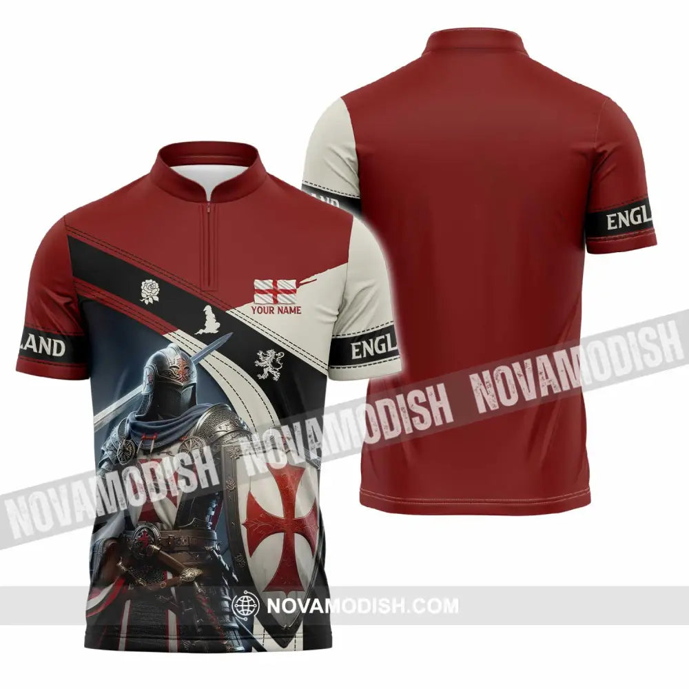 Unisex Shirt - Custom Text Shirt England Shirt Zipper Polo Shirt / S T-shirt