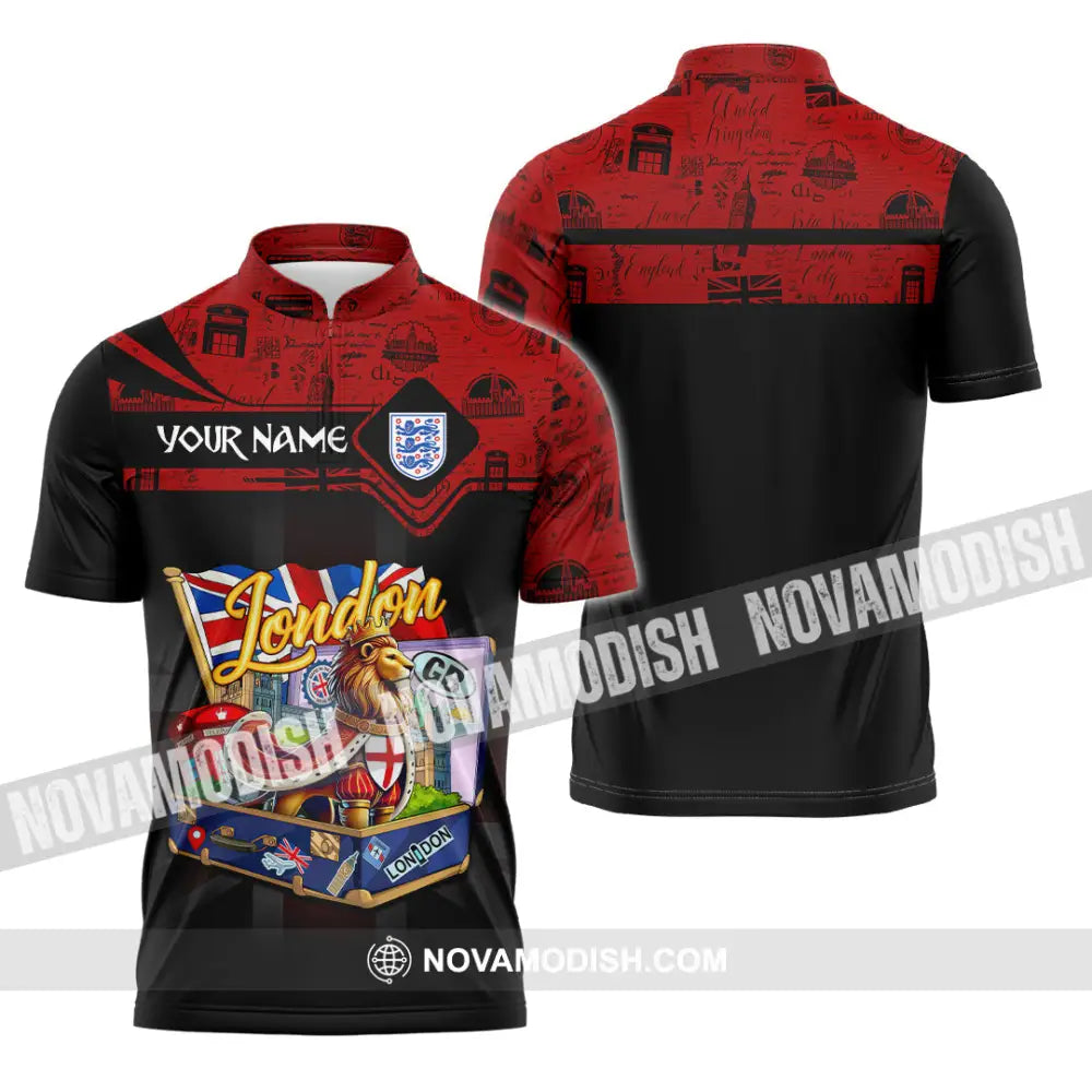 Unisex Shirt - Custom Text Shirt England Shirt Zipper Polo Shirt / S T-shirt