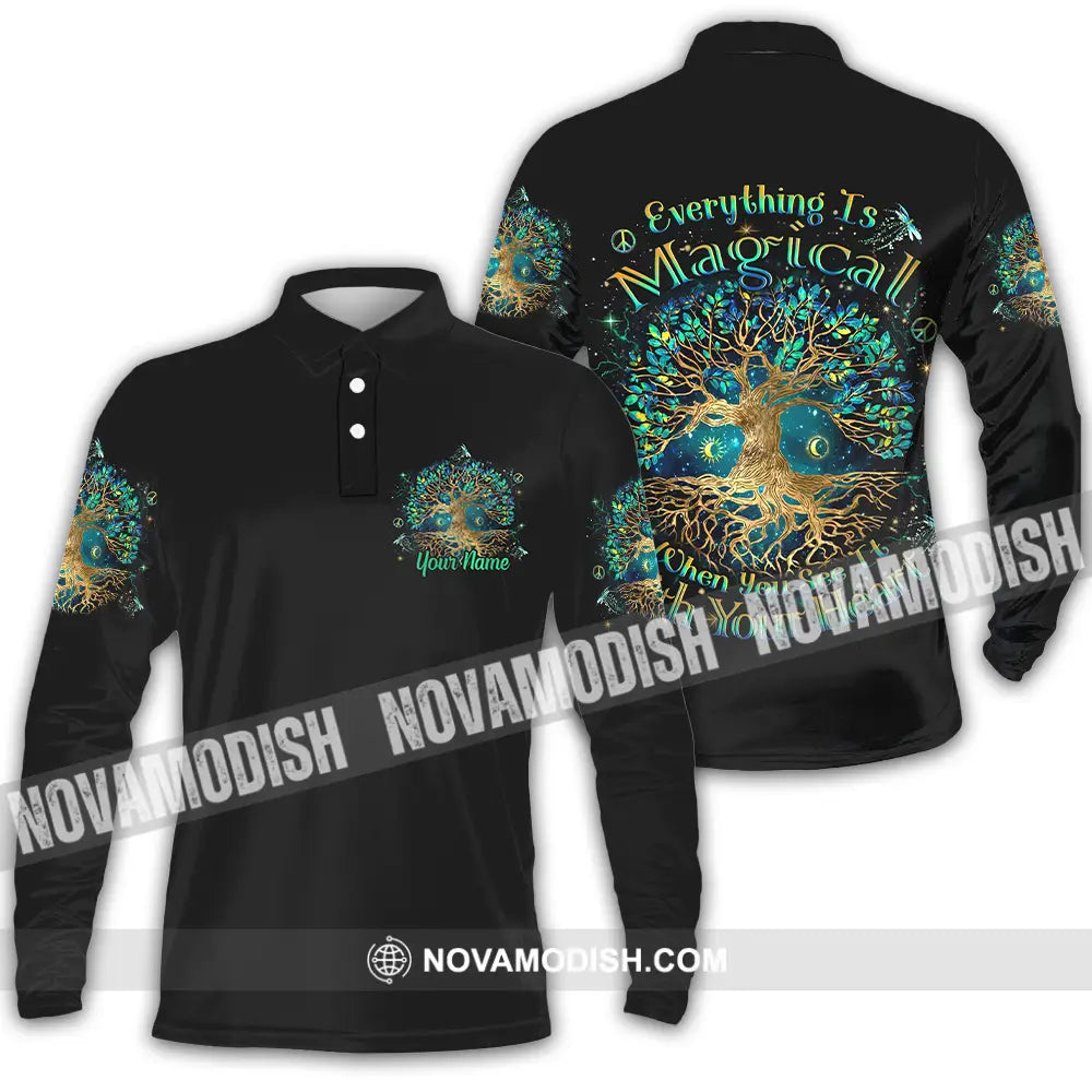 Unisex Shirt - Custom Text Shirt Everything Is Magical Shirt Long Sleeve Polo / S T-shirt