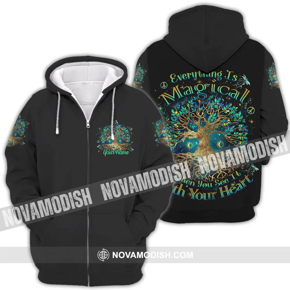 Unisex Shirt - Custom Text Shirt Everything Is Magical Shirt Zipper Hoodie / S T-shirt