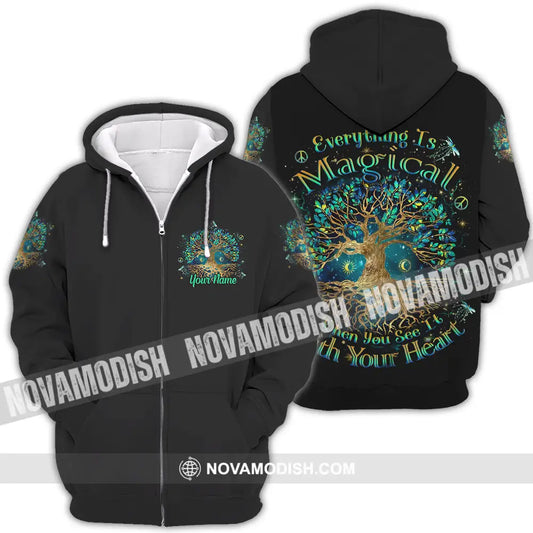 Unisex Shirt - Custom Text Shirt Everything Is Magical Shirt Zipper Hoodie / S T-shirt