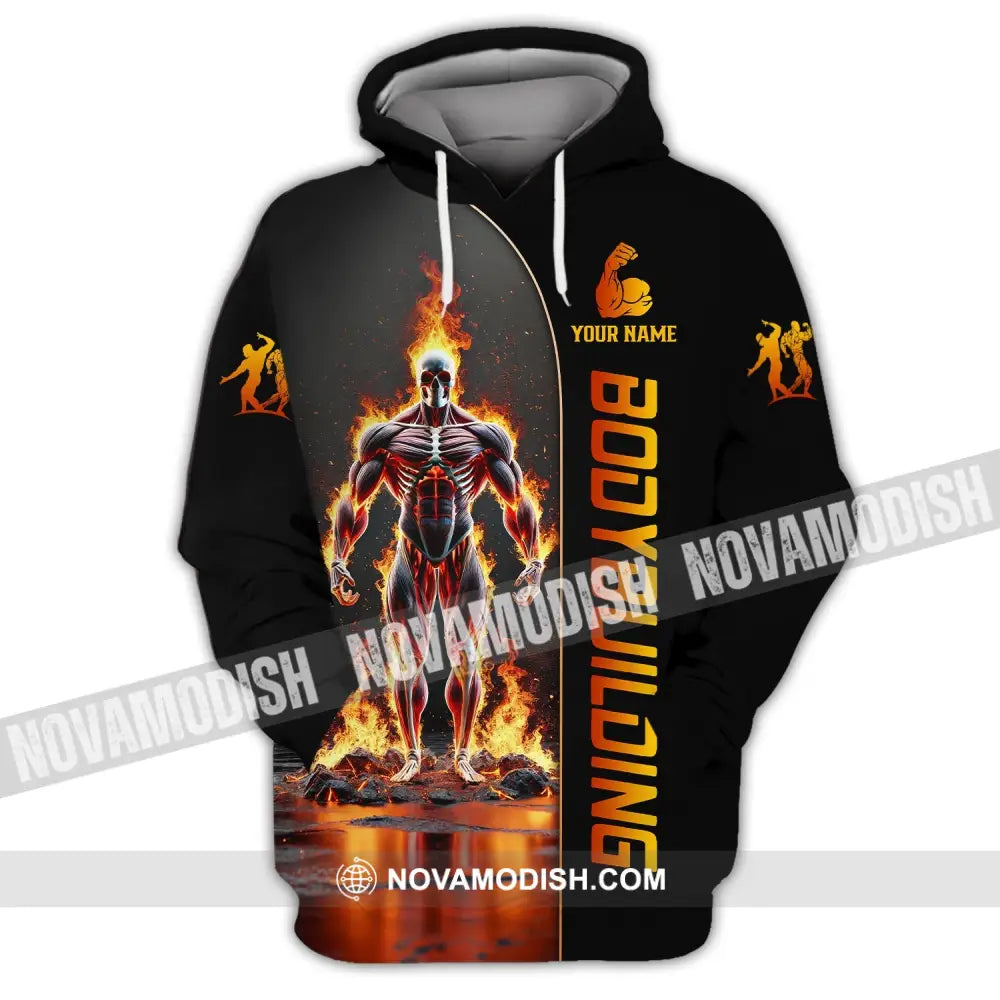 Unisex Shirt - Custom Text Fire Bowling Man Hoodie / S T-Shirt