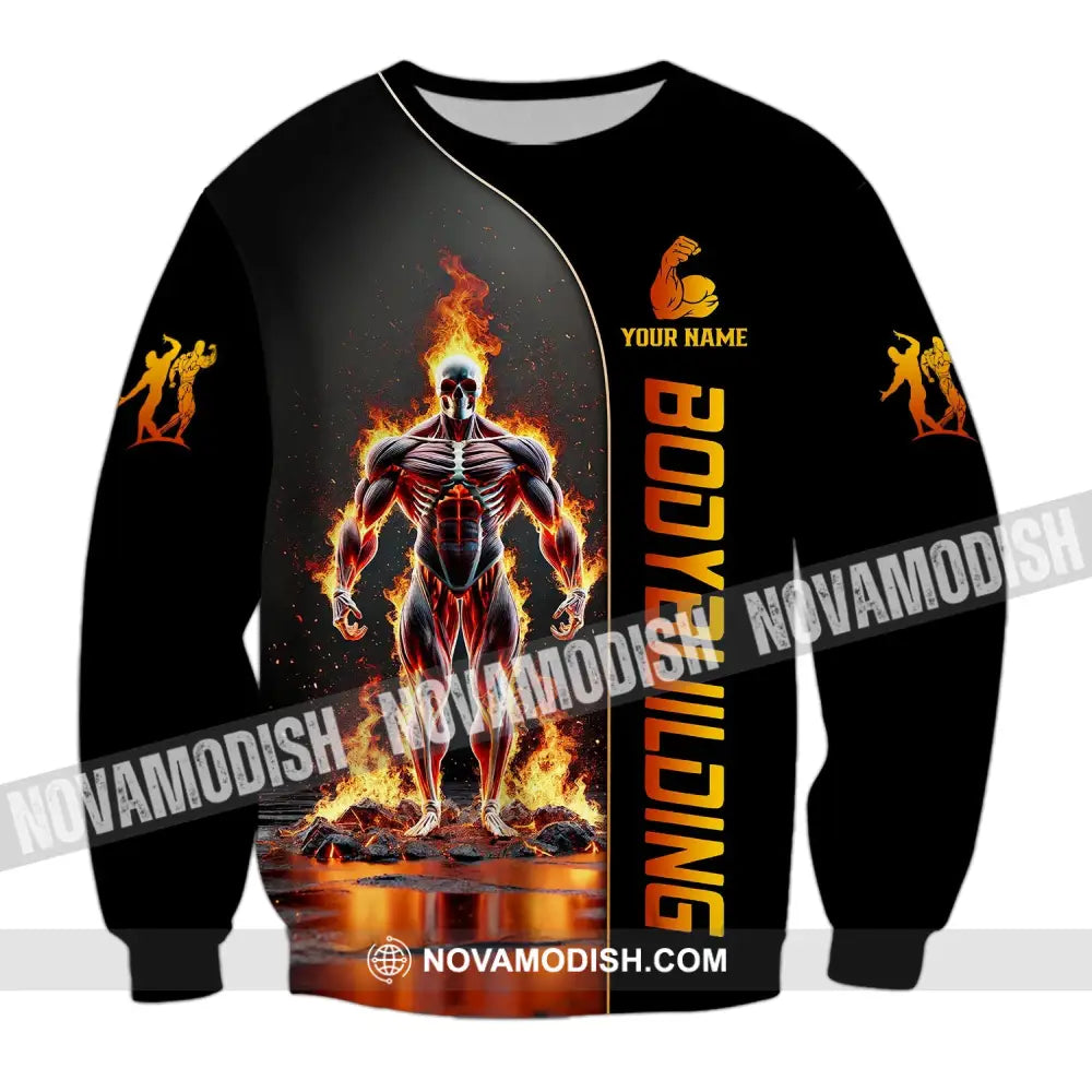 Unisex Shirt - Custom Text Fire Bowling Man Long Sleeve / S T-Shirt