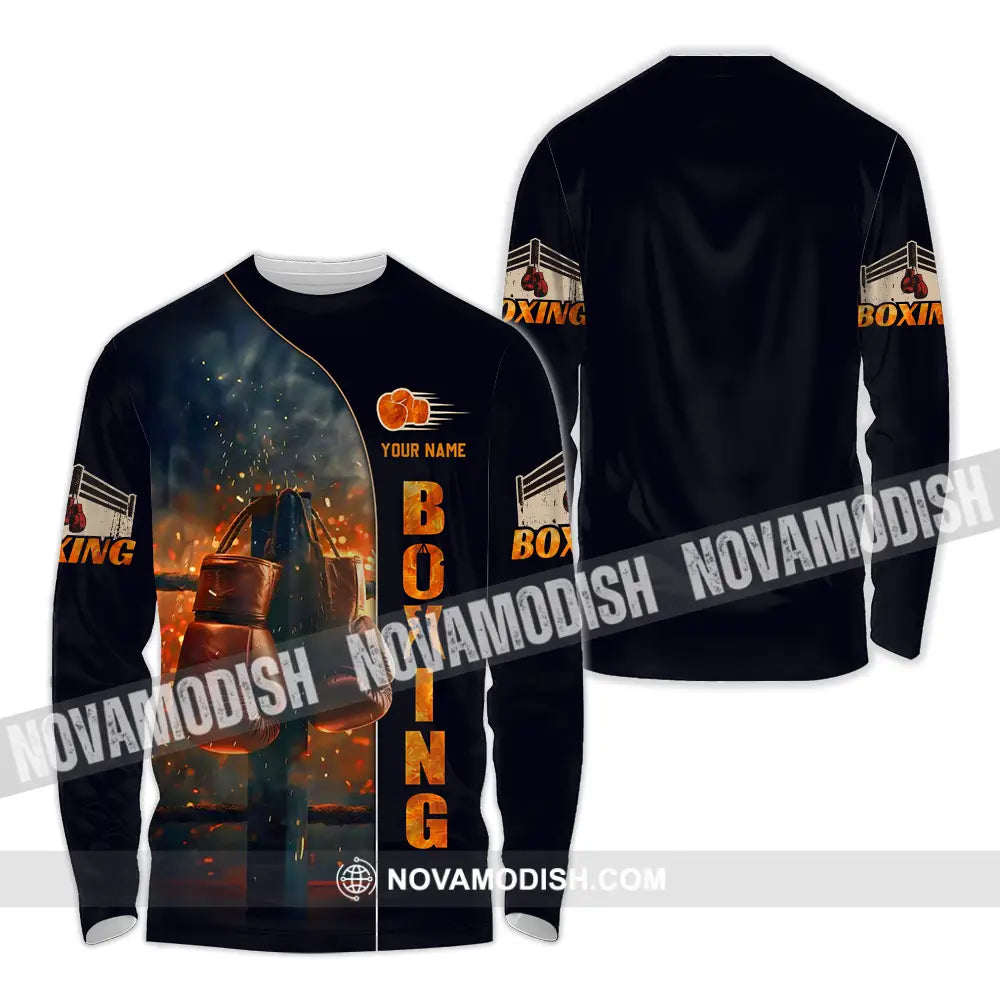 Unisex Shirt - Custom Text Shirt Fire Boxing Long Sleeve Shirt / S T-shirt
