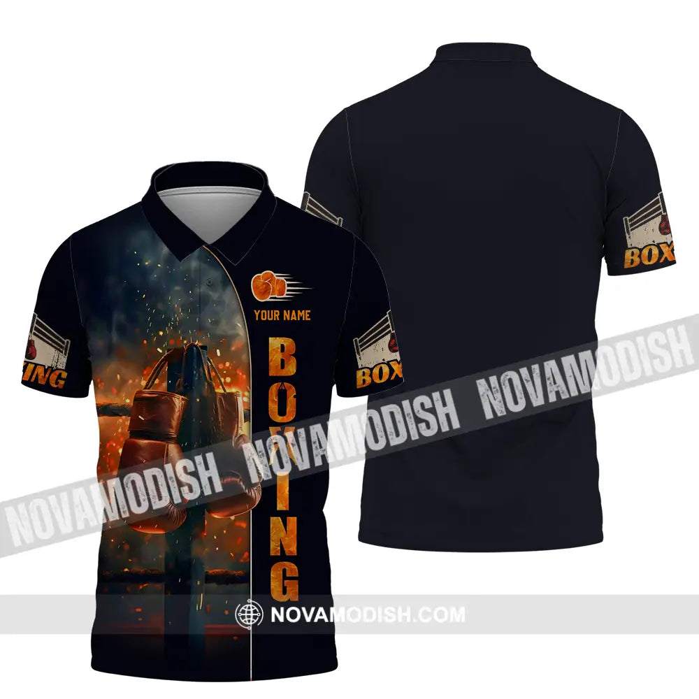 Unisex Shirt - Custom Text Shirt Fire Boxing Polo Shirt / S T-shirt