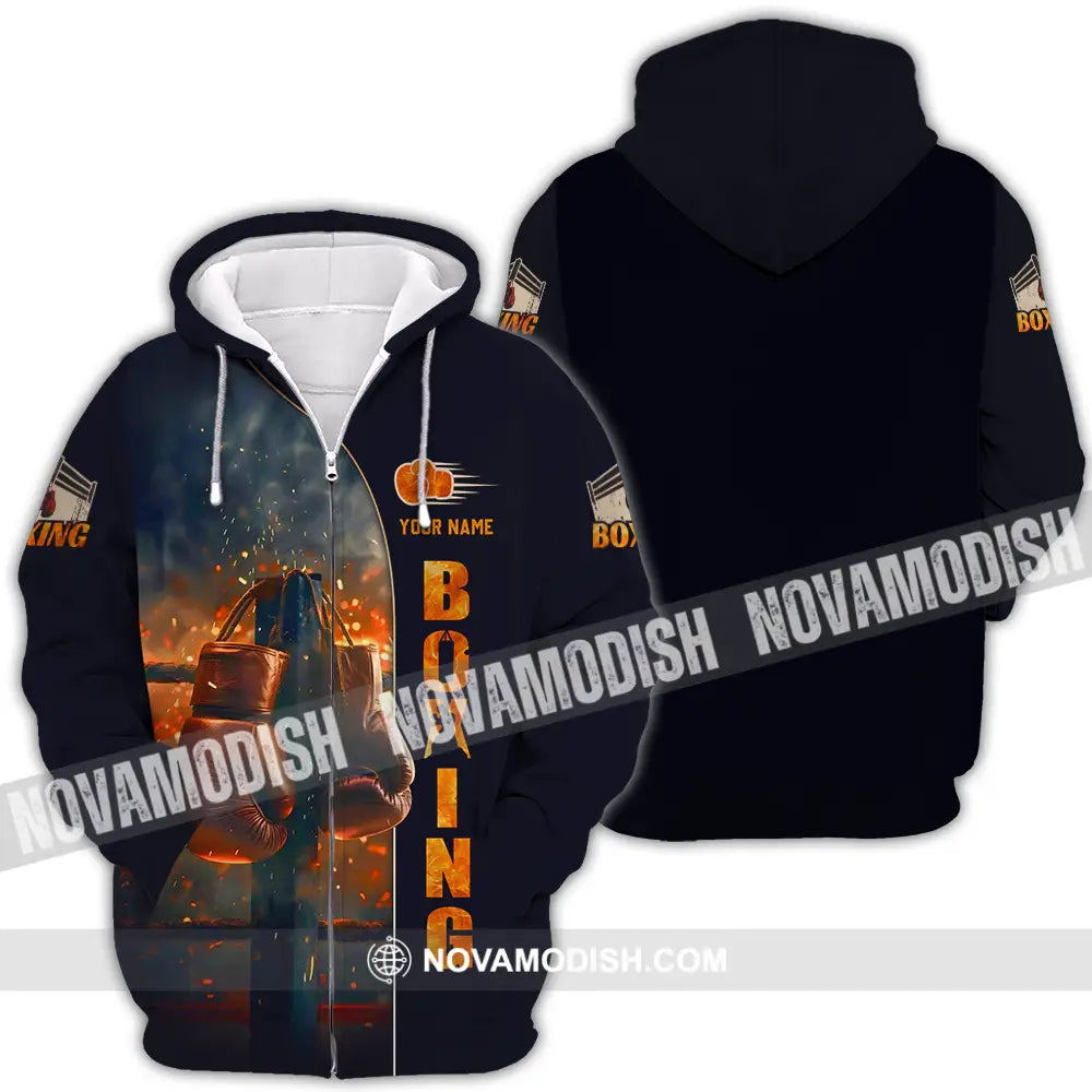 Unisex Shirt - Custom Text Shirt Fire Boxing Zipper Hoodie / S T-shirt