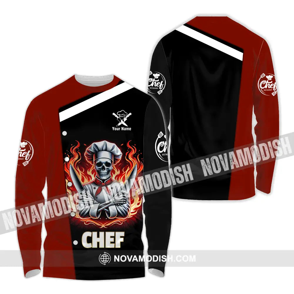 Unisex Shirt - Custom Text Fire Chef Long Sleeve / S T-Shirt