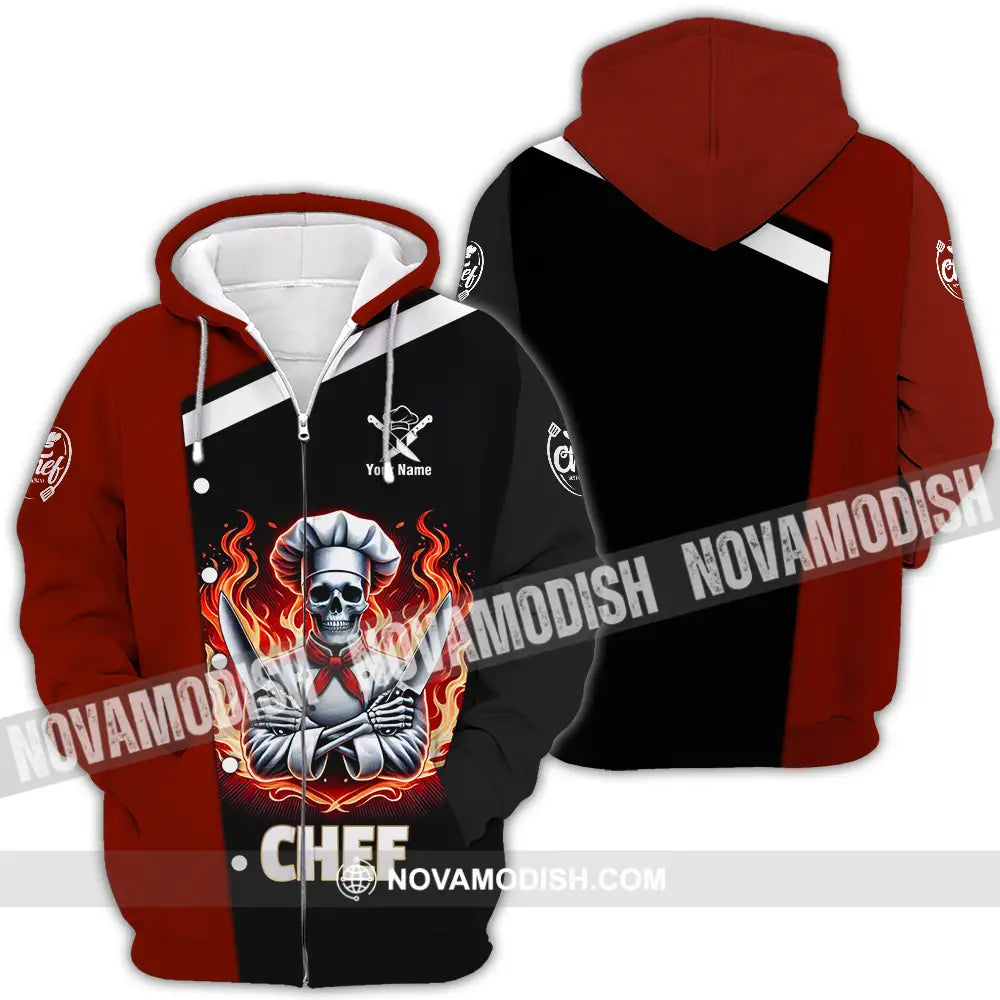 Unisex Shirt - Custom Text Fire Chef Zipper Hoodie / S T-Shirt