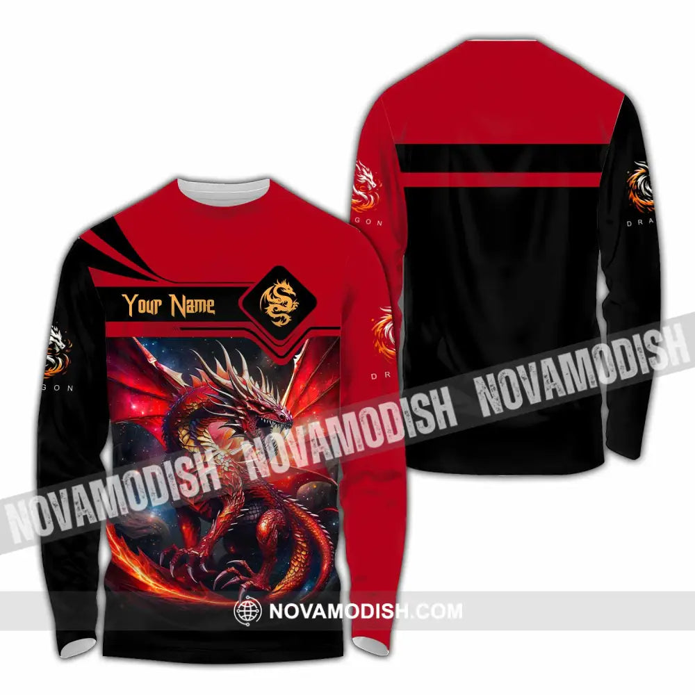 Unisex Shirt - Custom Text Shirt Fire Dragon Shirt Long Sleeve Shirt / S T-shirt