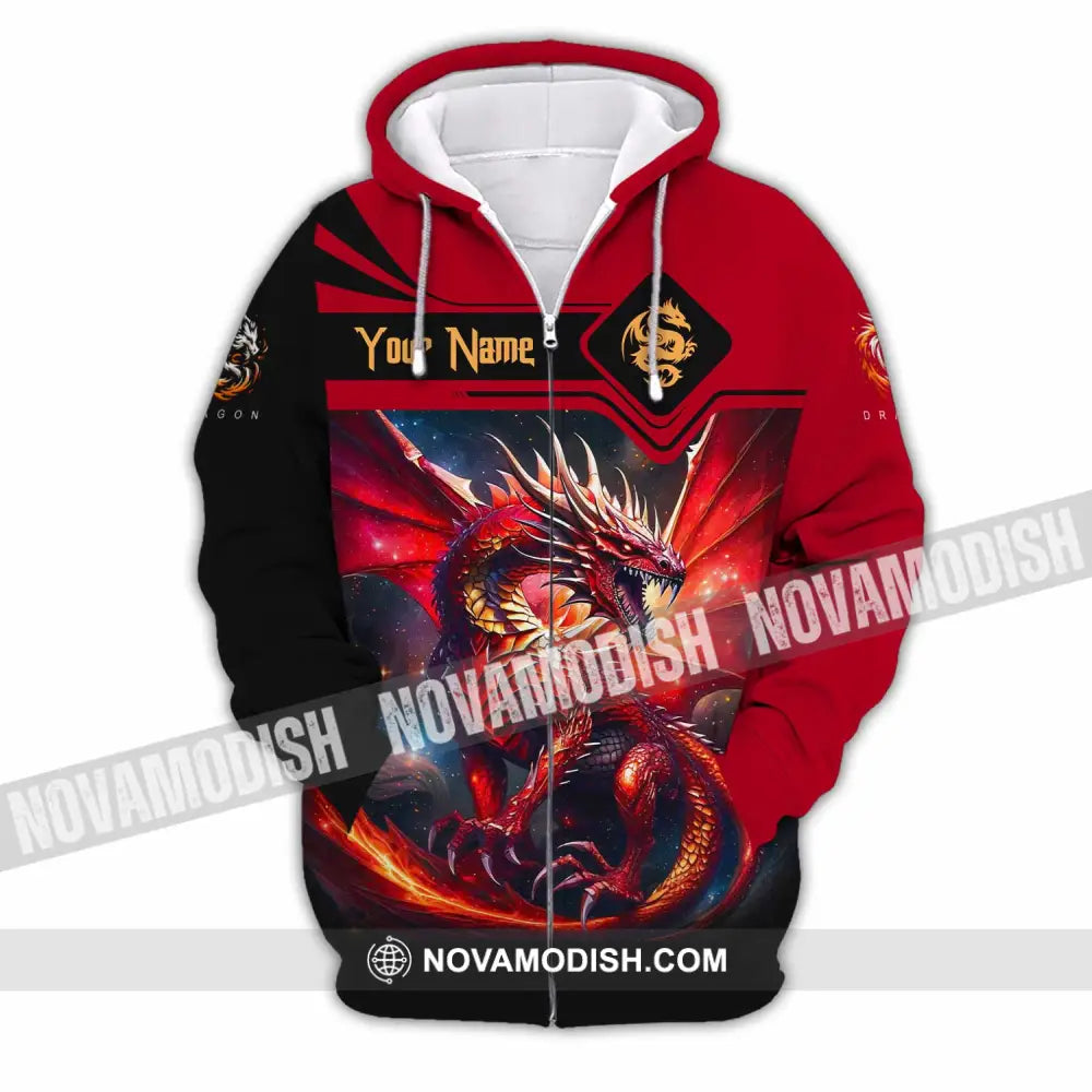 Unisex Shirt - Custom Text Shirt Fire Dragon Shirt Zipper Hoodie / S T-shirt