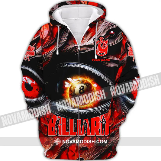 Unisex Shirt - Custom Text Fire Eye Billiard Sport Shirt Zipper Hoodie / S T-shirt