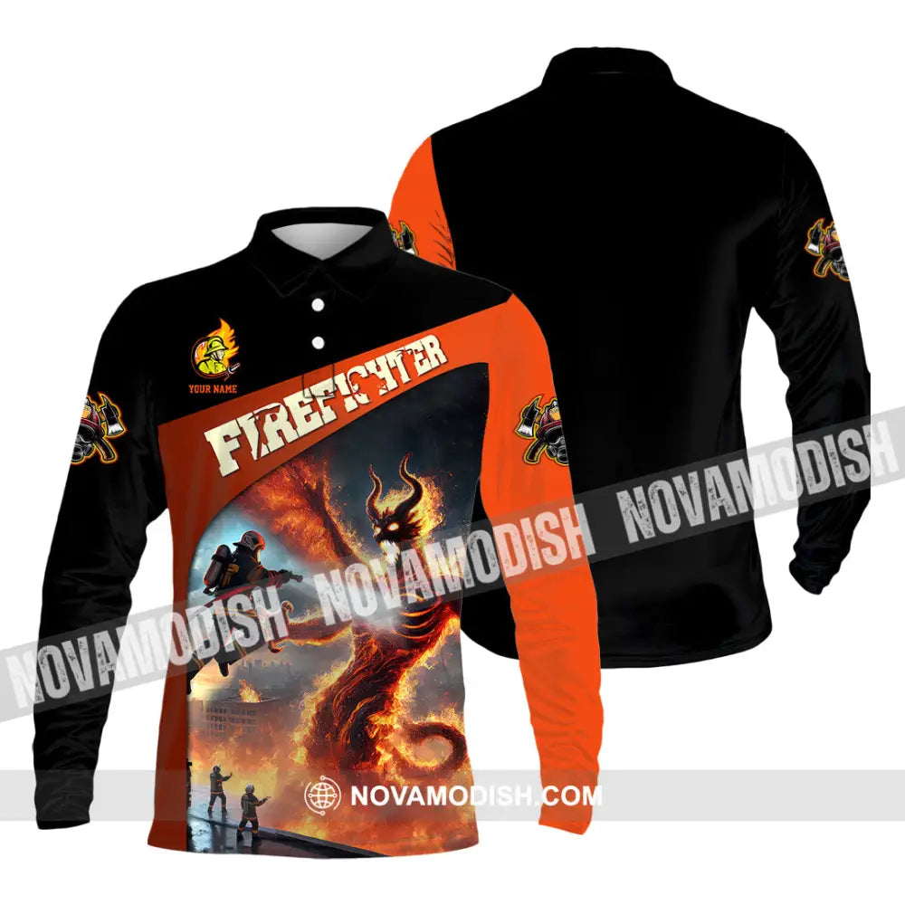 Unisex Shirt - Custom Text Shirt Fire Fighter Shirt Long Sleeve Polo / S T-shirt