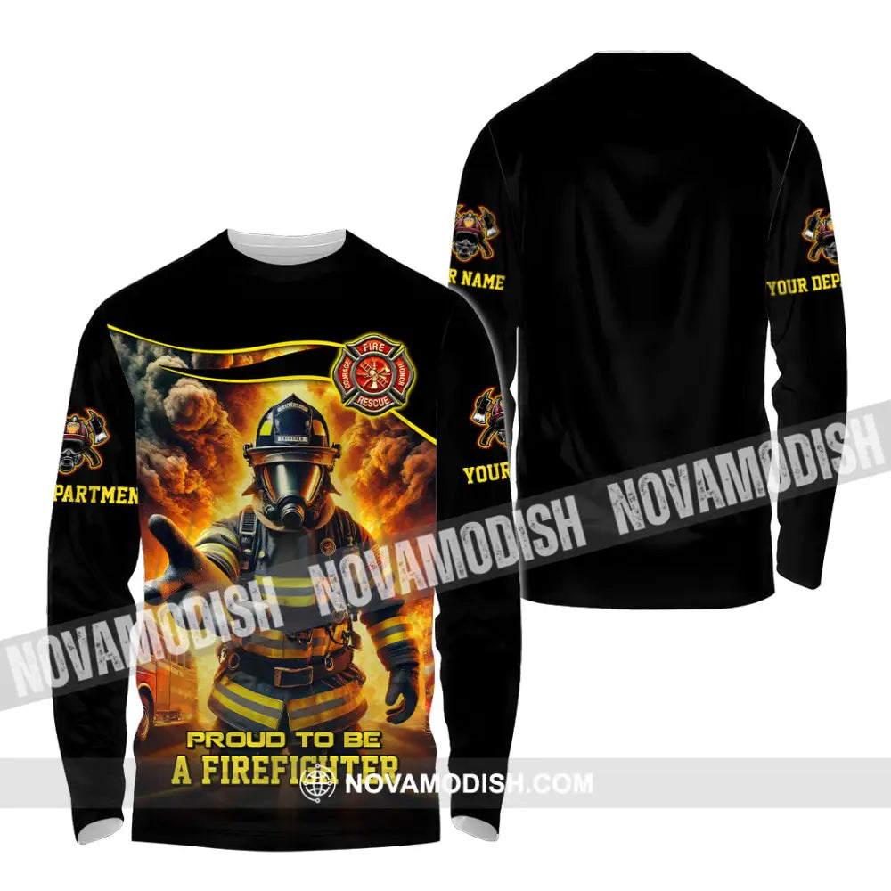 Unisex Shirt - Custom Text Shirt Fire Fighter Shirt Long Sleeve Shirt / S T-shirt