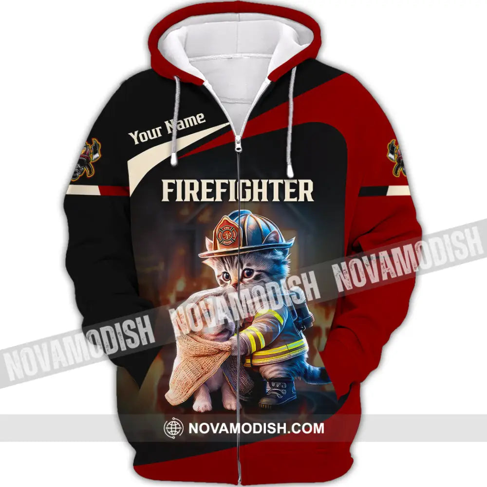 Unisex Shirt - Custom Text Shirt Fire Fighter Shirt Zipper Hoodie / S T-shirt