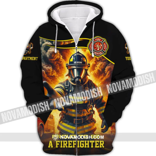 Unisex Shirt - Custom Text Shirt Fire Fighter Shirt Zipper Hoodie / S T-shirt