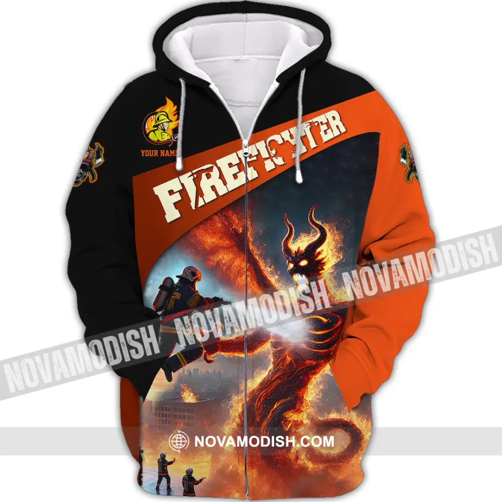 Unisex Shirt - Custom Text Shirt Fire Fighter Shirt Zipper Hoodie / S T-shirt