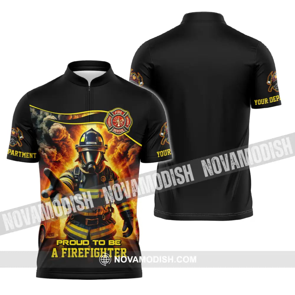 Unisex Shirt - Custom Text Shirt Fire Fighter Shirt Zipper Polo Shirt / S T-shirt