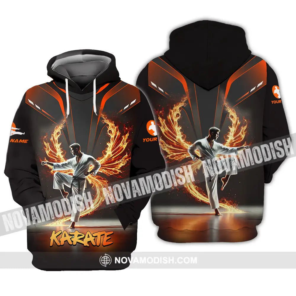 Unisex Shirt - Custom Text Fire Karate Hoodie / S T-Shirt