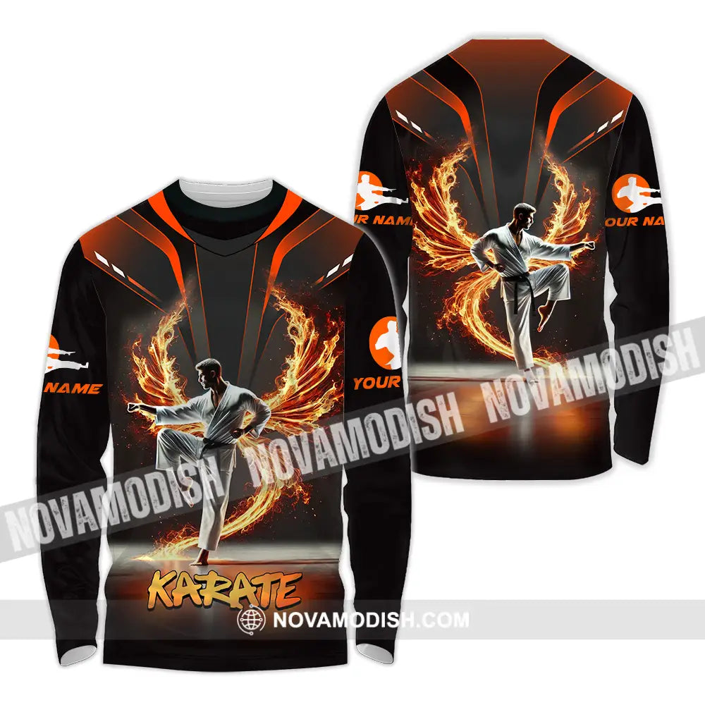 Unisex Shirt - Custom Text Fire Karate Long Sleeve / S T-Shirt