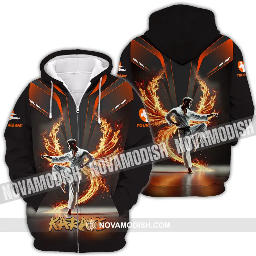 Unisex Shirt - Custom Text Fire Karate Zipper Hoodie / S T-Shirt