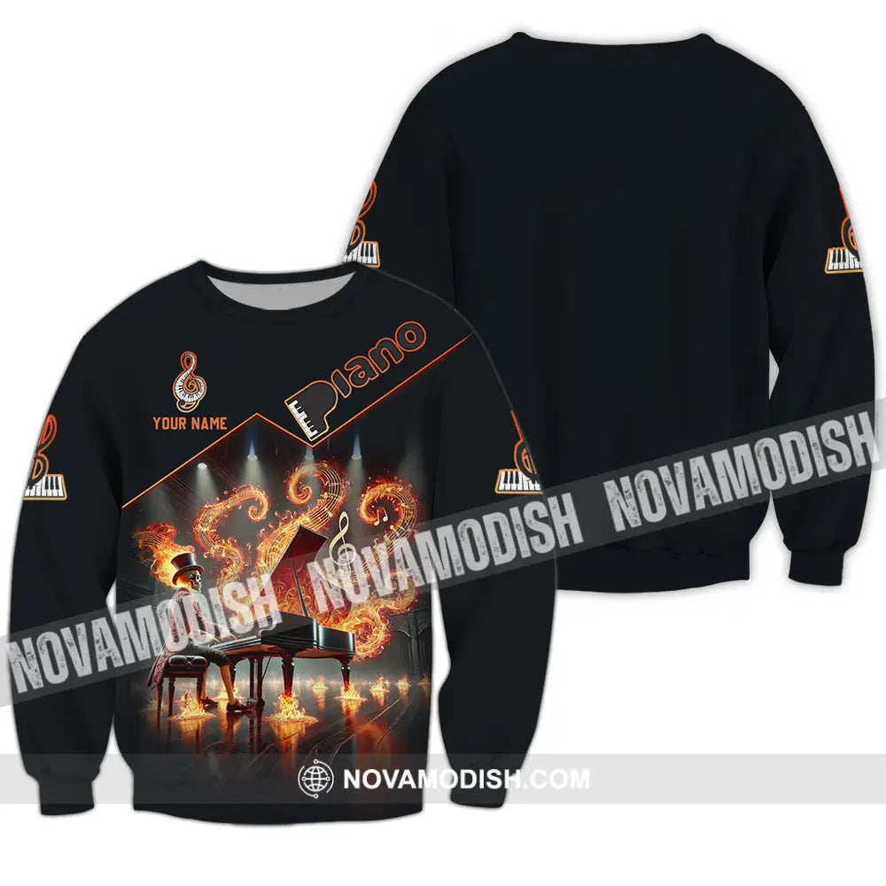 Unisex Shirt - Custom Text Fire Piano Long Sleeve / S T-Shirt