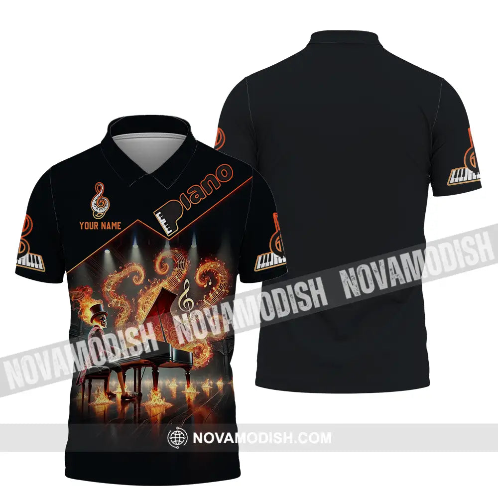 Unisex Shirt - Custom Text Fire Piano Polo / S T-Shirt