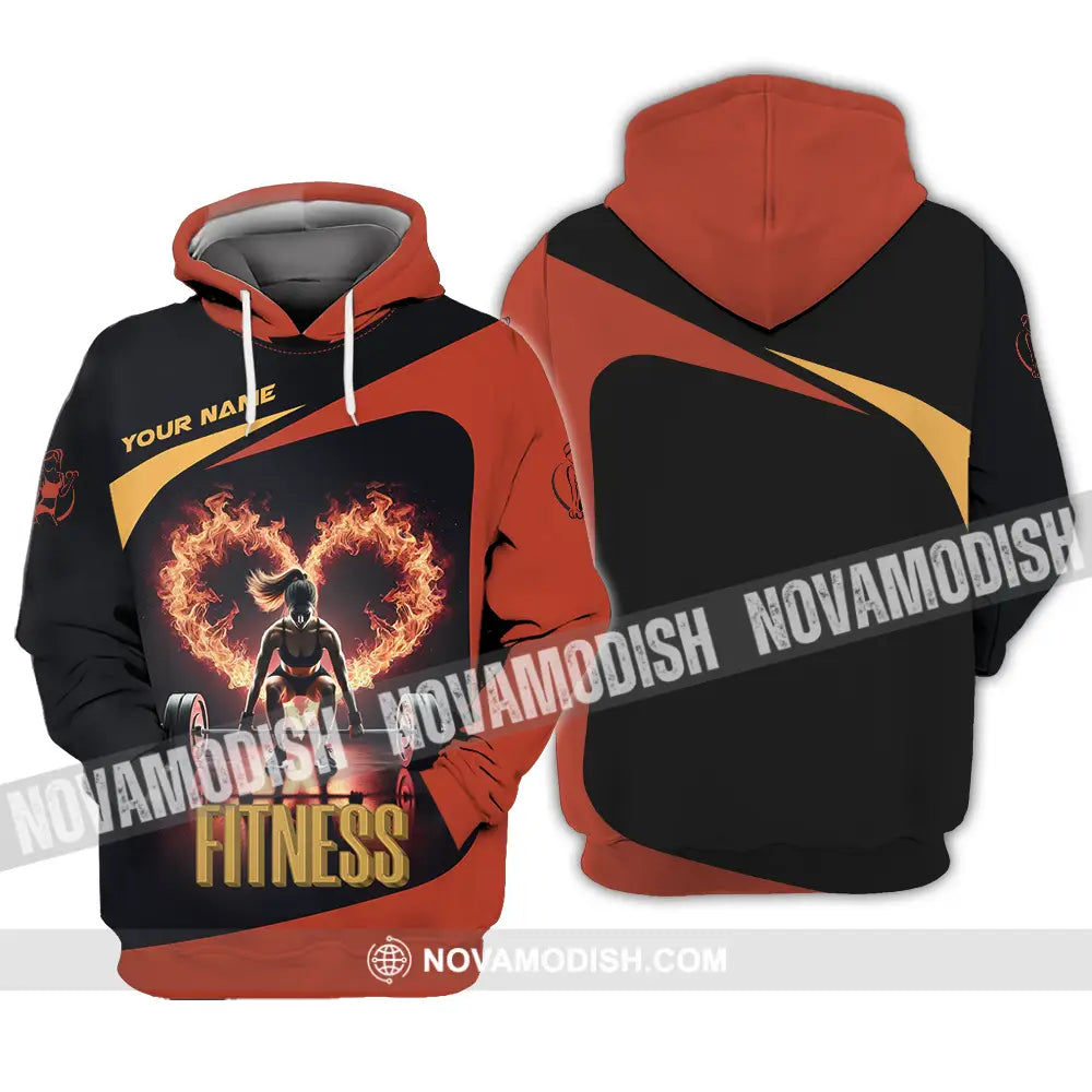 Unisex Shirt - Custom Text Fitness Fire Heart Hoodie / S T-Shirt