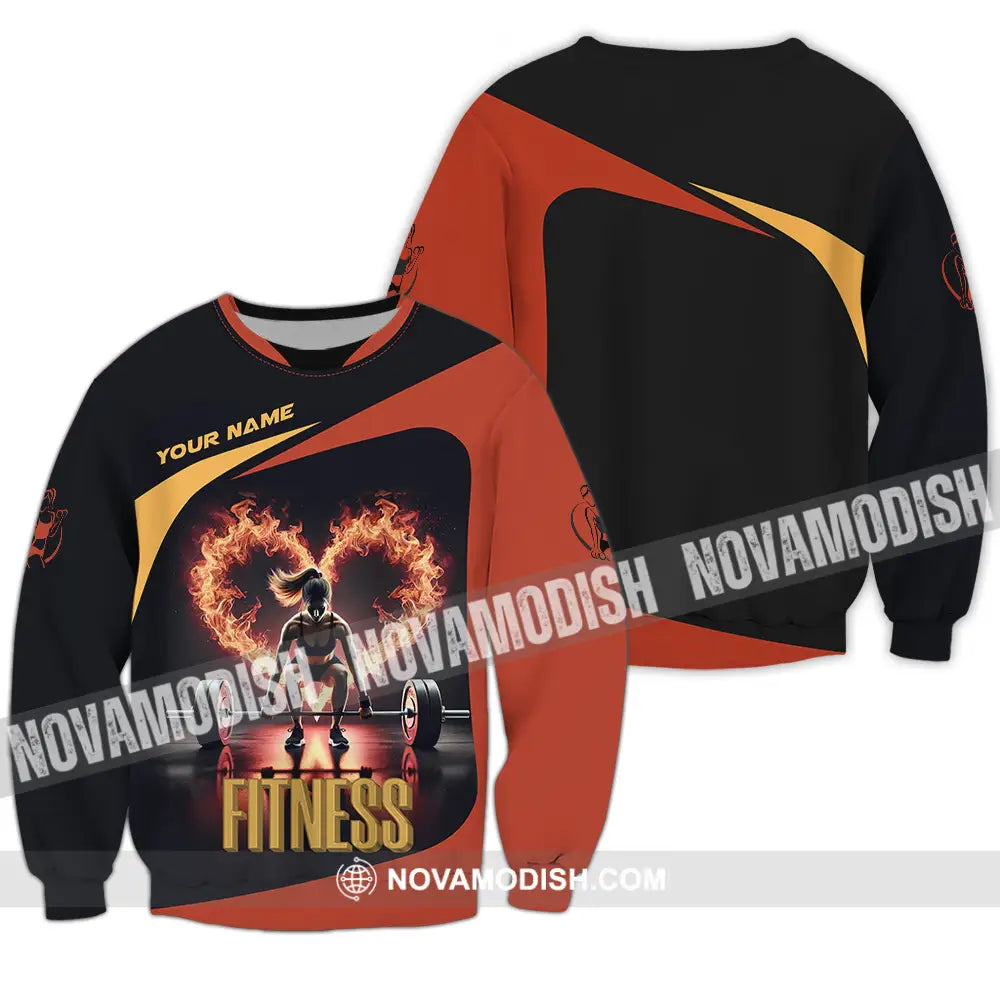 Unisex Shirt - Custom Text Fitness Fire Heart Long Sleeve / S T-Shirt